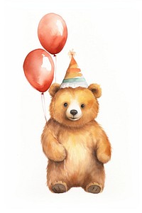 Bear wearing a party hat balloon bear toy. 