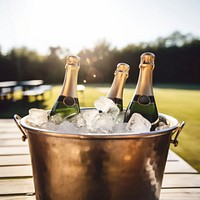 Champagne on ice, sunny day. AI generated image by rawpixel.