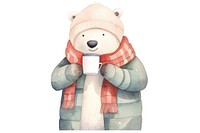 Polar bear wearing a winter outfit snowman cartoon toy. 