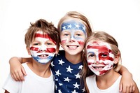 American flag face paint children portrait. 