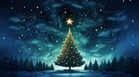 illustration of Christmas tree on starry night background.  