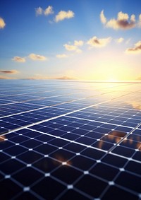 Photo of solar panels arrayed in a vast field.  