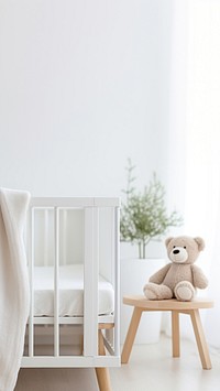 Photograph, close up shot, a white Blanket Mockup Featuring a baby crib in a Nursery room background.  