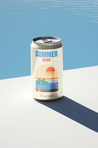 Soda can mockup, beverage packaging psd