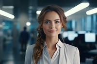 Caucasian gorgeous woman portrait smiling office. 