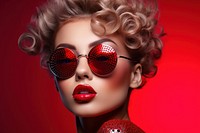 Female model sunglasses lipstick portrait. 