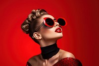 Glamorous female model sunglasses lipstick portrait. 