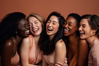 Different race women laughing adult togetherness. 