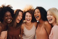 Different race women laughing adult togetherness. 