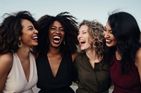 Different race women laughing adult togetherness. 