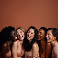 Different race women laughing adult smile. 