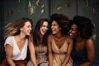 Different race women laughing smile adult. 