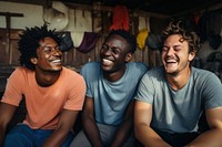 Different race men laughing smile adult. 