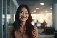 Asian gorgeous woman smiling office adult. 