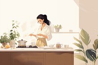 Woman cooking in kitchen. AI generated Image by rawpixel.