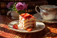 Strawberry cake dessert fruit plate. 