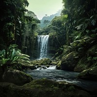 Waterfall vegetation rainforest outdoors. 