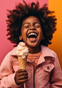 African girl smiling laughing dessert cream. 