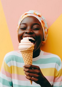 African girl smiling dessert smile cream. 