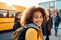 School bus adult smile togetherness. AI generated Image by rawpixel.