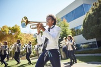 School musician marching horn. 