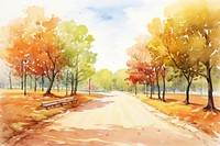 Park landscape outdoors painting. 