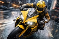 Yellow motorcyclist motorcycle vehicle helmet. 