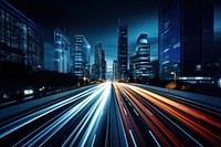 Cars speed through city architecture metropolis skyscraper. AI generated Image by rawpixel.