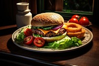 Cheesebuger plate food restaurant. AI generated Image by rawpixel.