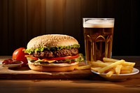 Burger drink table glass. AI generated Image by rawpixel.