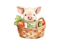 Cute pig holding vegetable busket cartoon mammal basket. AI generated Image by rawpixel.