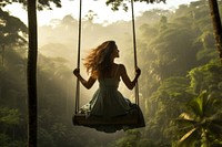 Swing girl outdoors woodland. AI generated Image by rawpixel.
