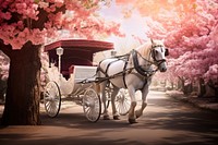 Horse carriage blossom vehicle flower. 