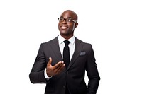 A black business man talking portrait glasses tuxedo. AI generated Image by rawpixel.