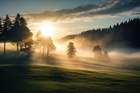 Tree fog landscape sunlight. 