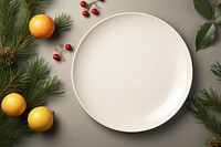 Plate mockup white Christmas tableware. 