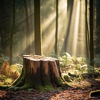 Tree stump sunlight woodland plant. AI generated Image by rawpixel.