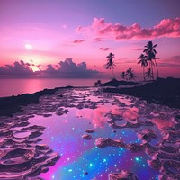 Pink irridescent sky outdoors horizon nature. AI generated Image by rawpixel.