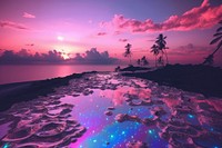 Pink irridescent sky outdoors horizon sunset. AI generated Image by rawpixel.