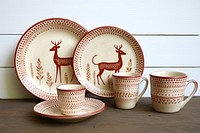 Dinnerware folk art Christmas deer porcelain. 