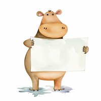 Hippo holding blank sign animal mammal white background. 