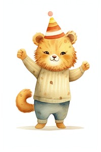 Cute lion character wear sweater cartoon toy hat. 