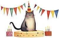 Kitty cat characters wearing party hat animal mammal cake. 