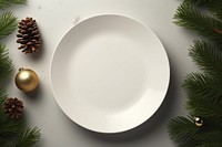 Plate mockup ceramic white Christmas. 