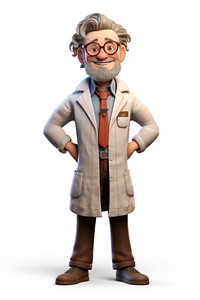 Scientist overcoat glasses cartoon. 