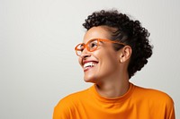 Happy woman with orange eyeglasses. 