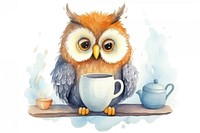 Owl drinking coffee painting animal bird. AI generated Image by rawpixel.