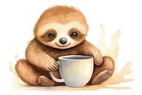 Sloth drinking coffee animal mammal cute. AI generated Image by rawpixel.