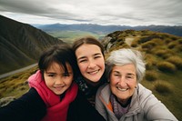 Taking selfie mountain grandmother landscape. 