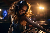Female DJ entertainment headphones smiling. AI generated Image by rawpixel.